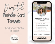 Load image into Gallery viewer, Digital Business Card Template. DIY add logo &amp; photo! Editable Canva Design. Modern, Realtor Marketing, Real Estate, Realty Professional | Pink Style 6
