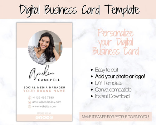 Digital Business Card Template. DIY add logo & photo! Editable Canva Design. Modern, Realtor Marketing, Real Estate, Realty Professional | Pink Style 9