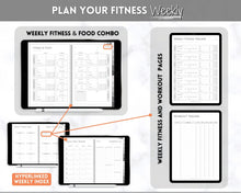 Load image into Gallery viewer, Digital FITNESS planner, GoodNotes Fitness Planner, Fitness Journal, Weight Loss Tracker, UNDATED iPad Workout Planner, Wellness Template | Mono
