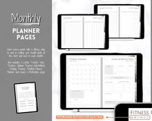 Load image into Gallery viewer, Digital FITNESS planner, GoodNotes Fitness Planner, Fitness Journal, Weight Loss Tracker, UNDATED iPad Workout Planner, Wellness Template | Mono
