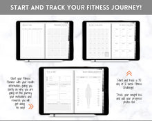 Load image into Gallery viewer, Digital FITNESS planner, GoodNotes Fitness Planner, Fitness Journal, Weight Loss Tracker, UNDATED iPad Workout Planner, Wellness Template | Mono
