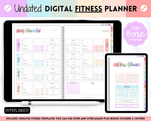 Digital FITNESS planner, GoodNotes Fitness Planner, Fitness Journal, Weight Loss Tracker, UNDATED iPad Workout Planner, Wellness Template | Pastel Rainbow