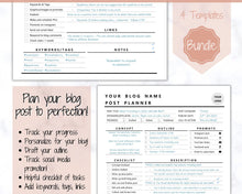 Load image into Gallery viewer, EDITABLE Blog Post Planner Templates! Blogger Bundle! Blog Planner, Content Strategy, Blogging Kit, Content Creator, Social Media
