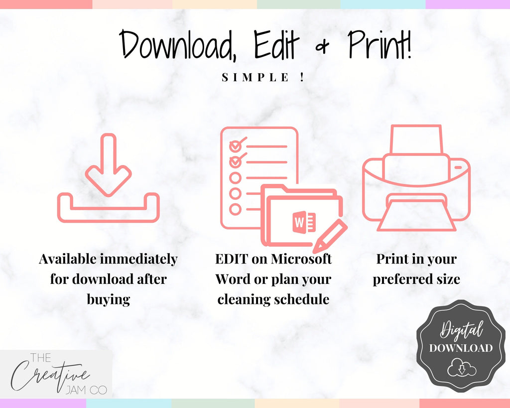 Editable Cleaning Planner | Rainbow Cleaning Checklist Planner