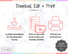 Load image into Gallery viewer, EDITABLE Cleaning Planner, EDITABLE Cleaning Checklist, Cleaning Schedule, Weekly House Chores, Clean Home Routine, Monthly Cleaning List | Colorful
