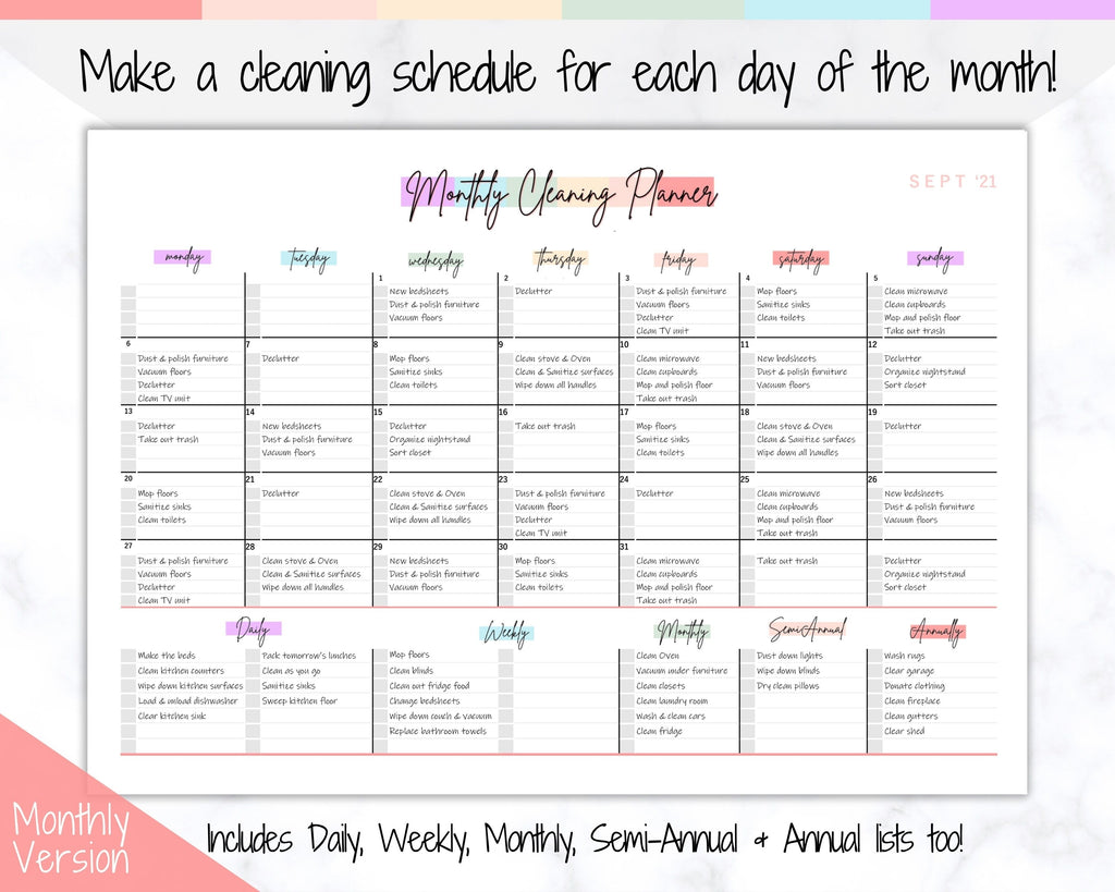 Editable Cleaning Planner | Rainbow Cleaning Checklist Planner