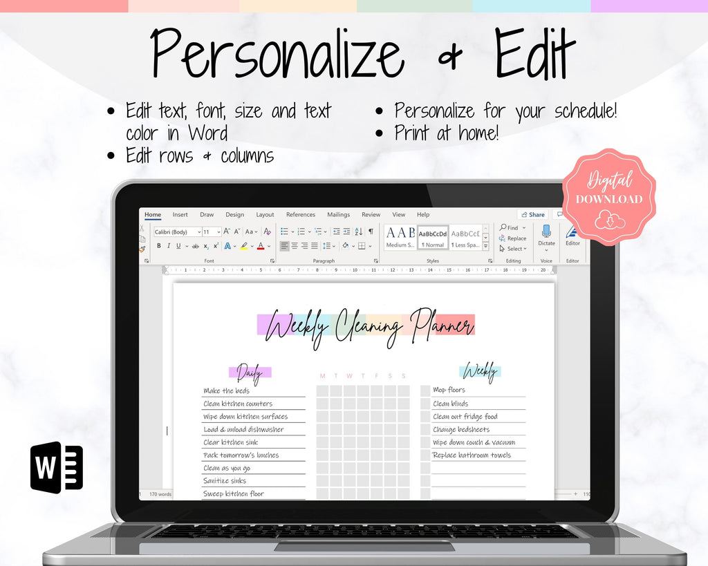 Editable Cleaning Planner | Rainbow Cleaning Checklist Planner