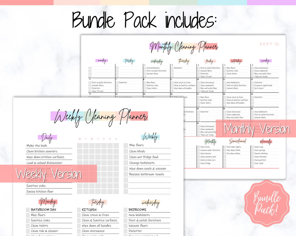 Editable Cleaning Planner | Rainbow Cleaning Checklist Planner