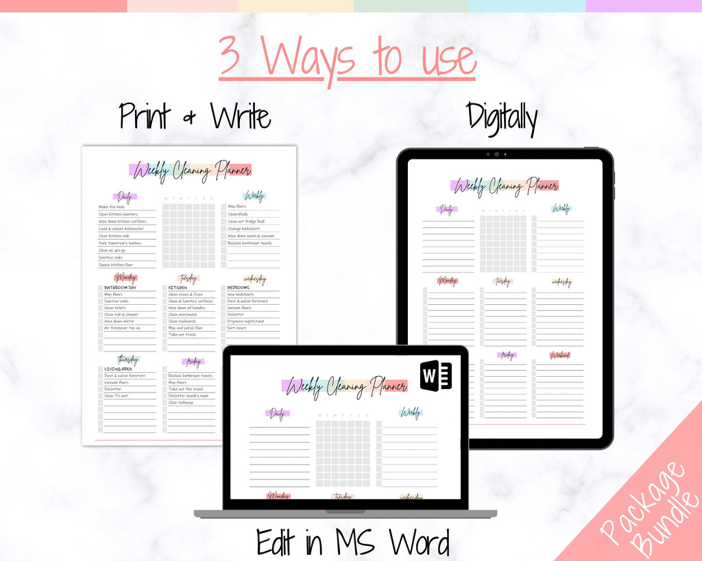 Editable Cleaning Planner | Rainbow Cleaning Checklist Planner