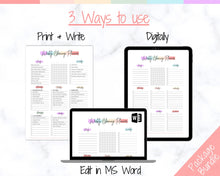 Load image into Gallery viewer, EDITABLE Cleaning Planner, EDITABLE Cleaning Checklist, Cleaning Schedule, Weekly House Chores, Clean Home Routine, Monthly Cleaning List | Colorful
