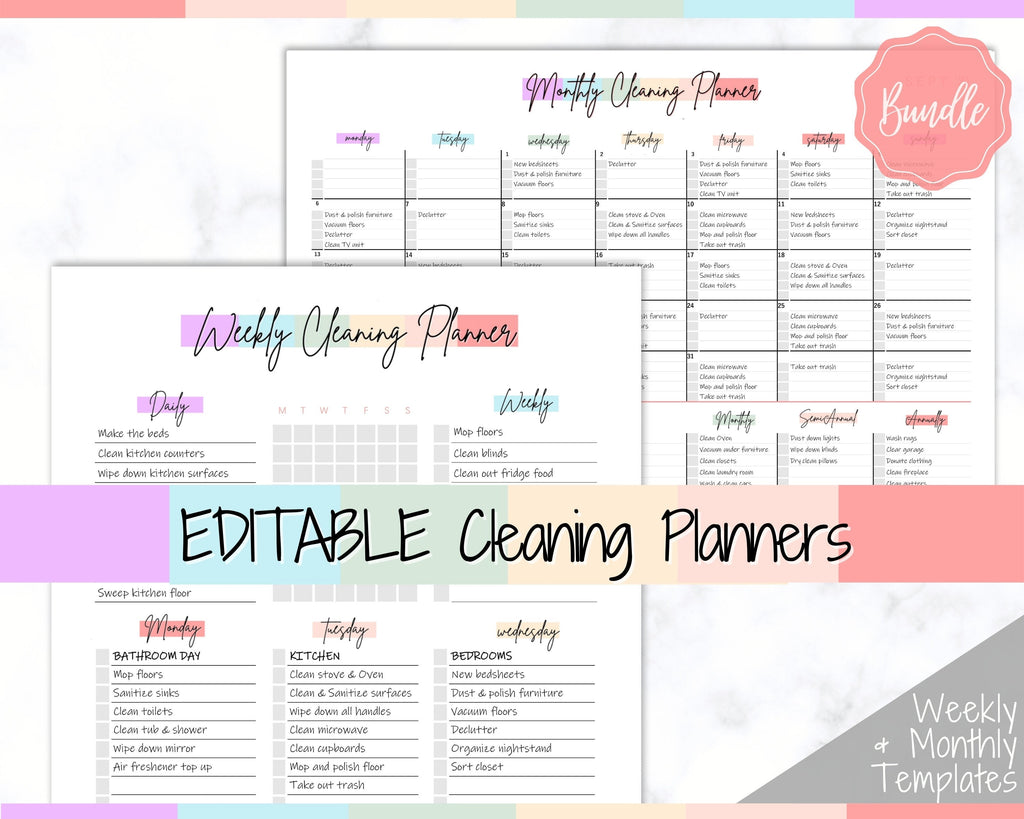 Editable Cleaning Planner | Rainbow Cleaning Checklist Planner