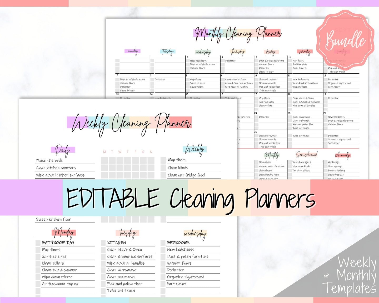 EDITABLE Cleaning Planner, EDITABLE Cleaning Checklist, Cleaning Schedule, Weekly House Chores, Clean Home Routine, Monthly Cleaning List | Colorful