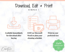Load image into Gallery viewer, EDITABLE Cleaning Planner, EDITABLE Cleaning Checklist, Cleaning Schedule, Weekly House Chores, Clean Home Routine, Monthly Cleaning List | Flower
