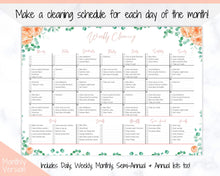 Load image into Gallery viewer, EDITABLE Cleaning Planner, EDITABLE Cleaning Checklist, Cleaning Schedule, Weekly House Chores, Clean Home Routine, Monthly Cleaning List | Flower

