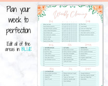 Load image into Gallery viewer, EDITABLE Cleaning Planner, EDITABLE Cleaning Checklist, Cleaning Schedule, Weekly House Chores, Clean Home Routine, Monthly Cleaning List | Flower
