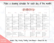 Load image into Gallery viewer, EDITABLE Cleaning Planner, EDITABLE Cleaning Checklist, Cleaning Schedule, Weekly House Chores, Clean Home Routine, Monthly Cleaning List | Pink
