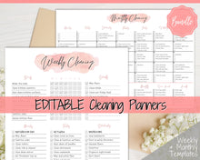 Load image into Gallery viewer, EDITABLE Cleaning Planner, EDITABLE Cleaning Checklist, Cleaning Schedule, Weekly House Chores, Clean Home Routine, Monthly Cleaning List | Pink
