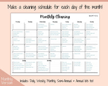 Load image into Gallery viewer, EDITABLE Cleaning Planner, EDITABLE Cleaning Checklist, Cleaning Schedule, Weekly House Chores, Clean Home Routine, Monthly Cleaning List | Style 2
