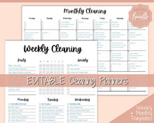 Load image into Gallery viewer, EDITABLE Cleaning Planner, EDITABLE Cleaning Checklist, Cleaning Schedule, Weekly House Chores, Clean Home Routine, Monthly Cleaning List | Style 2
