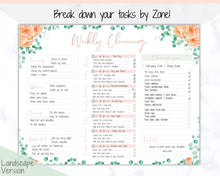 Load image into Gallery viewer, EDITABLE Cleaning Planner, FLYLADY Daily Routine, Cleaning Checklist, Cleaning Schedule, Weekly House Chore, Control Journal, Fly Lady Zones | Portrait &amp; Landscape - Flower
