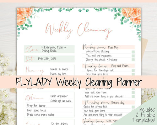 EDITABLE Cleaning Planner, FLYLADY Daily Routine, Cleaning Checklist, Cleaning Schedule, Weekly House Chore, Control Journal, Fly Lady Zones | Portrait & Landscape - Flower