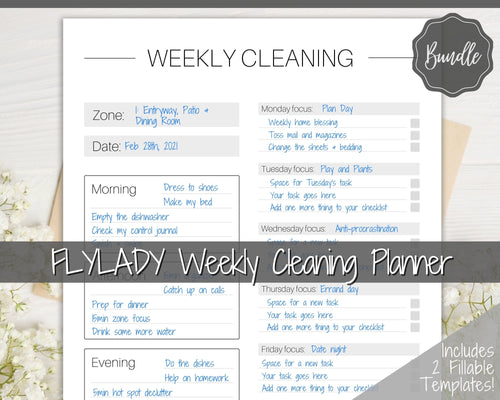 EDITABLE Cleaning Planner, FLYLADY Daily Routine, Cleaning Checklist, Cleaning Schedule, Weekly House Chore, Control Journal, Fly Lady Zones | Portrait & Landscape - Mono