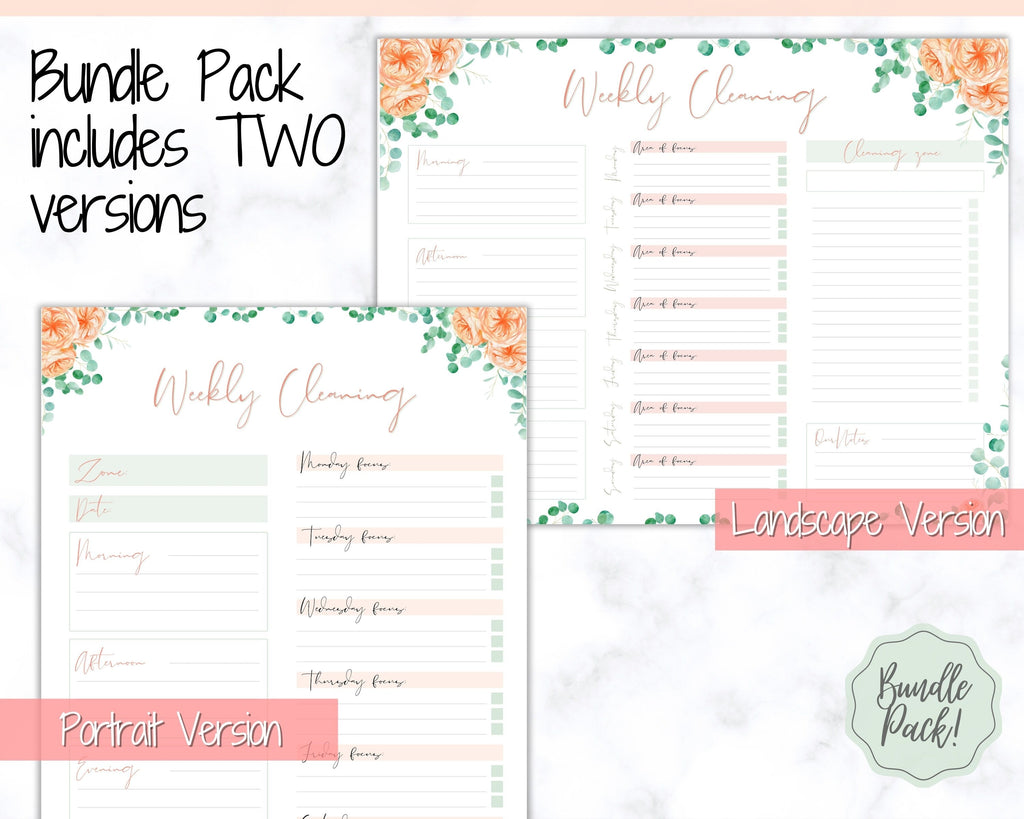 FLY LADY Cleaning Schedule Printable | Landscape & Portrait - Flower