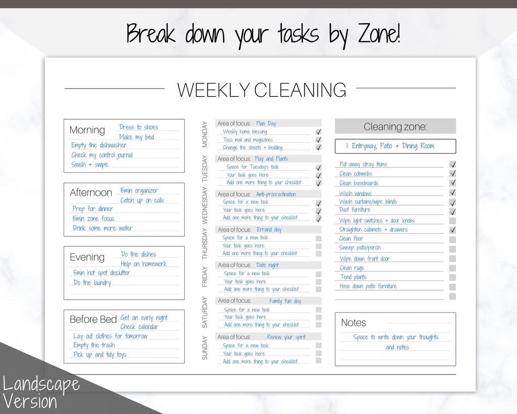 FLY LADY Cleaning Schedule Printable | Landscape & Portrait - Mono fly-lady-cleaning-schedule-printable-landscape-portrait-mono