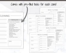 Load image into Gallery viewer, EDITABLE Cleaning Schedule, FLYLADY Daily Routine, Cleaning Checklist, Cleaning Planner, Weekly House Chore, Control Journal, Fly Lady Zones | Landscape &amp; Portrait - Mono
