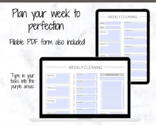 Load image into Gallery viewer, EDITABLE Cleaning Schedule, FLYLADY Daily Routine, Cleaning Checklist, Cleaning Planner, Weekly House Chore, Control Journal, Fly Lady Zones | Landscape &amp; Portrait - Mono
