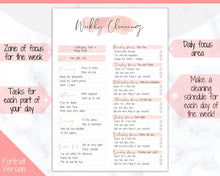 Load image into Gallery viewer, EDITABLE Cleaning Schedule, FLYLADY Daily Routine, Cleaning Checklist, Cleaning Planner, Weekly House Chore, Control Journal, Fly Lady Zones | Landscape &amp; Portrait - Pink
