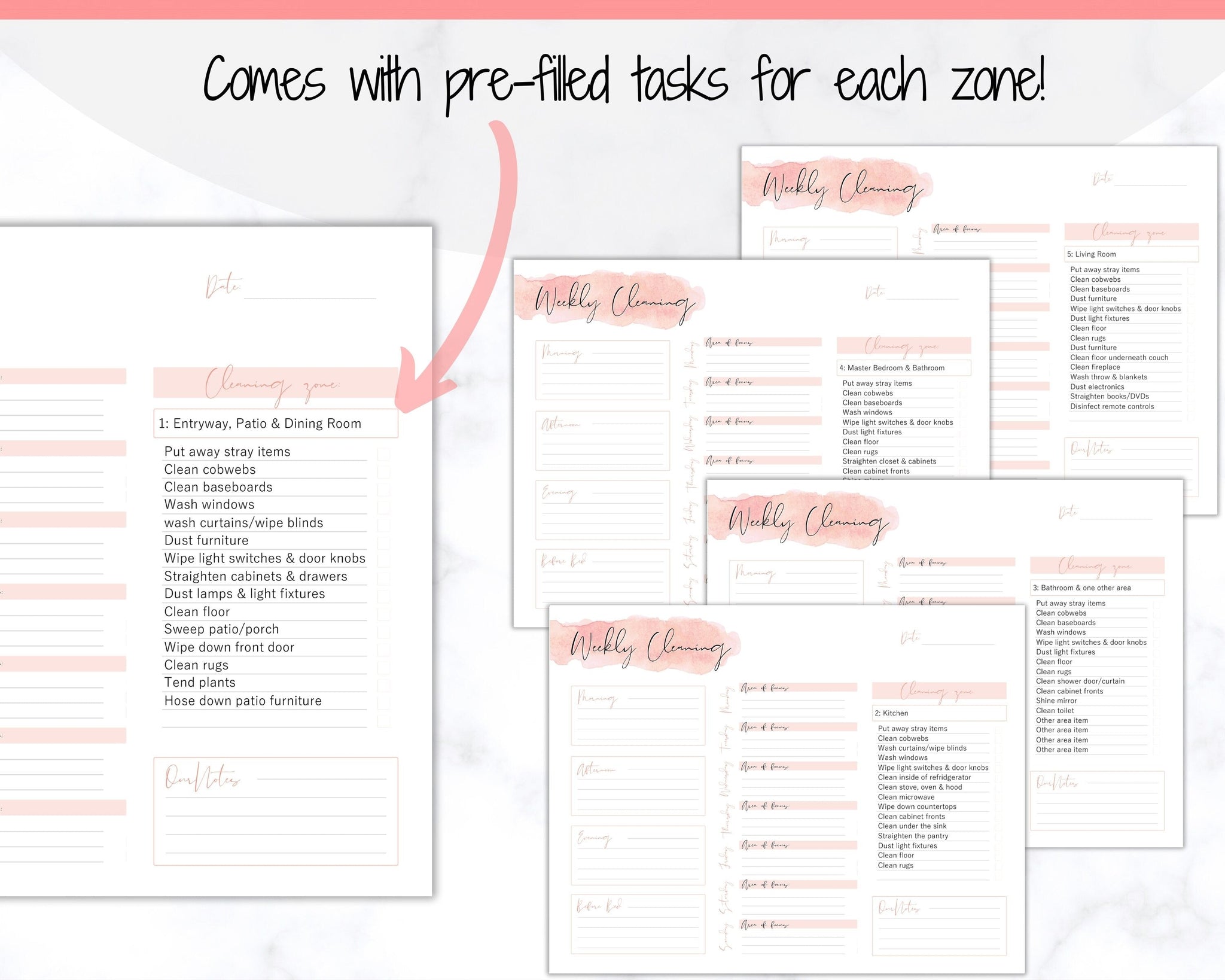 FLY LADY Cleaning Schedule Printable | Landscape &amp; Portrait - Pink