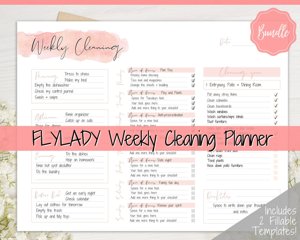 FLY LADY Cleaning Schedule Printable | Landscape & Portrait - Pink fly-lady-cleaning-schedule-printable-landscape-portrait-pink