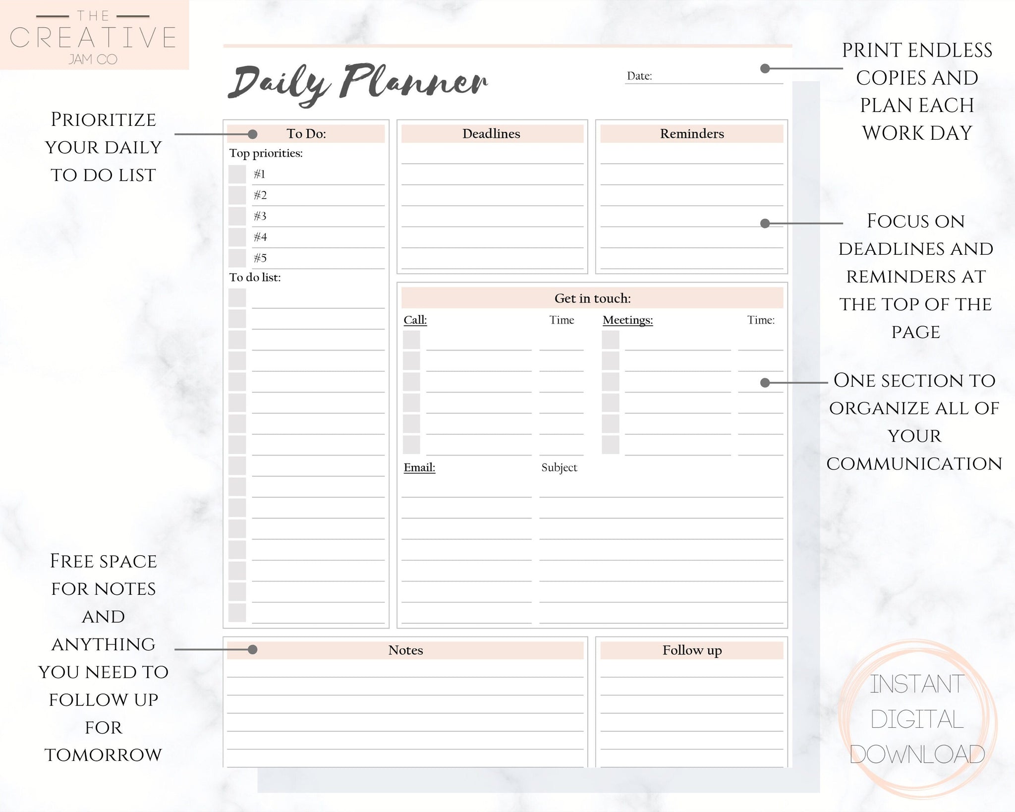 DAILY PLANNER to Do List Printable Productivity Day Planner for Work Work  Day Diary Insert Template Pdf, Excel Organize 