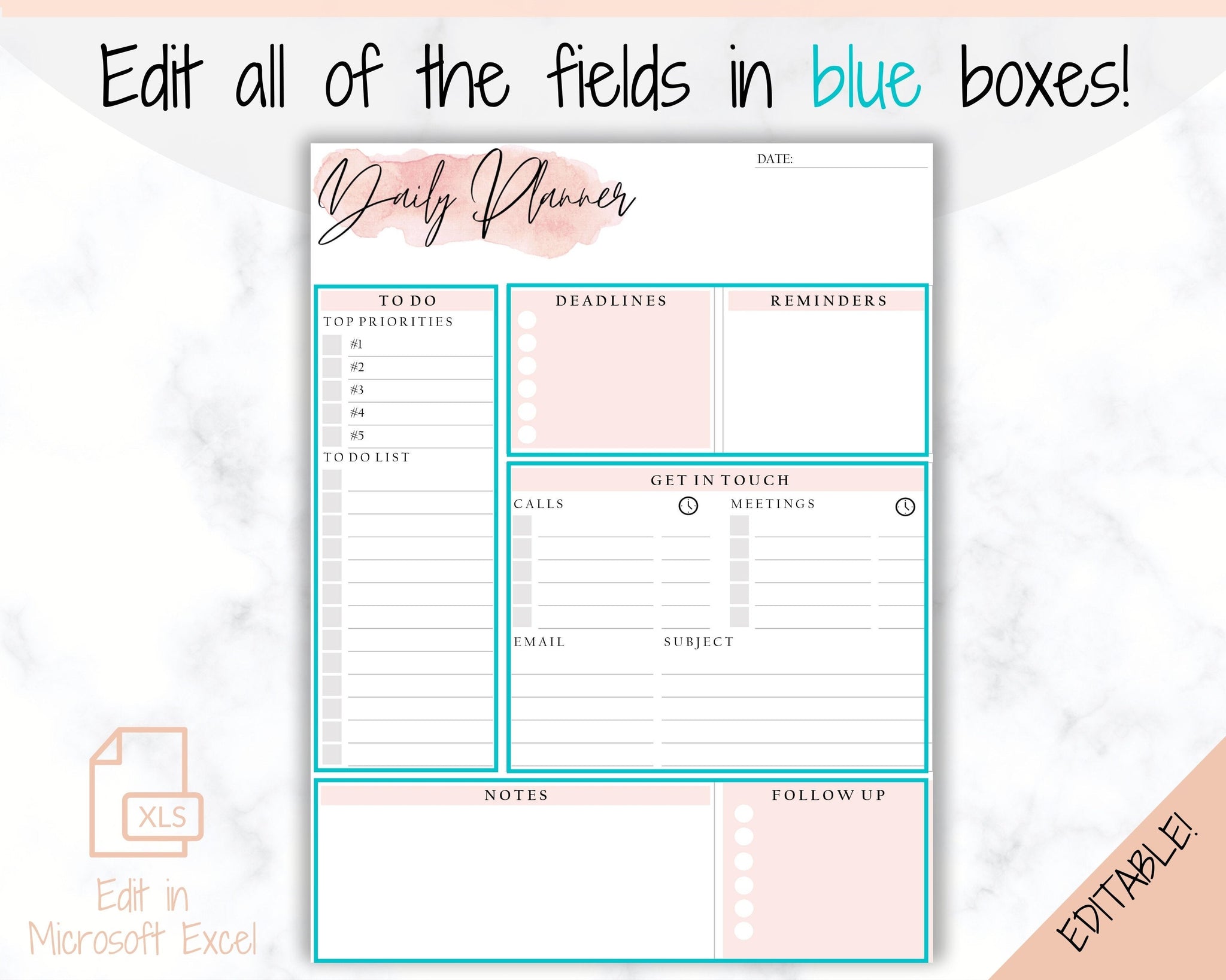 EDITABLE DAILY PLANNER | To Do List | Printable Productivity Planner