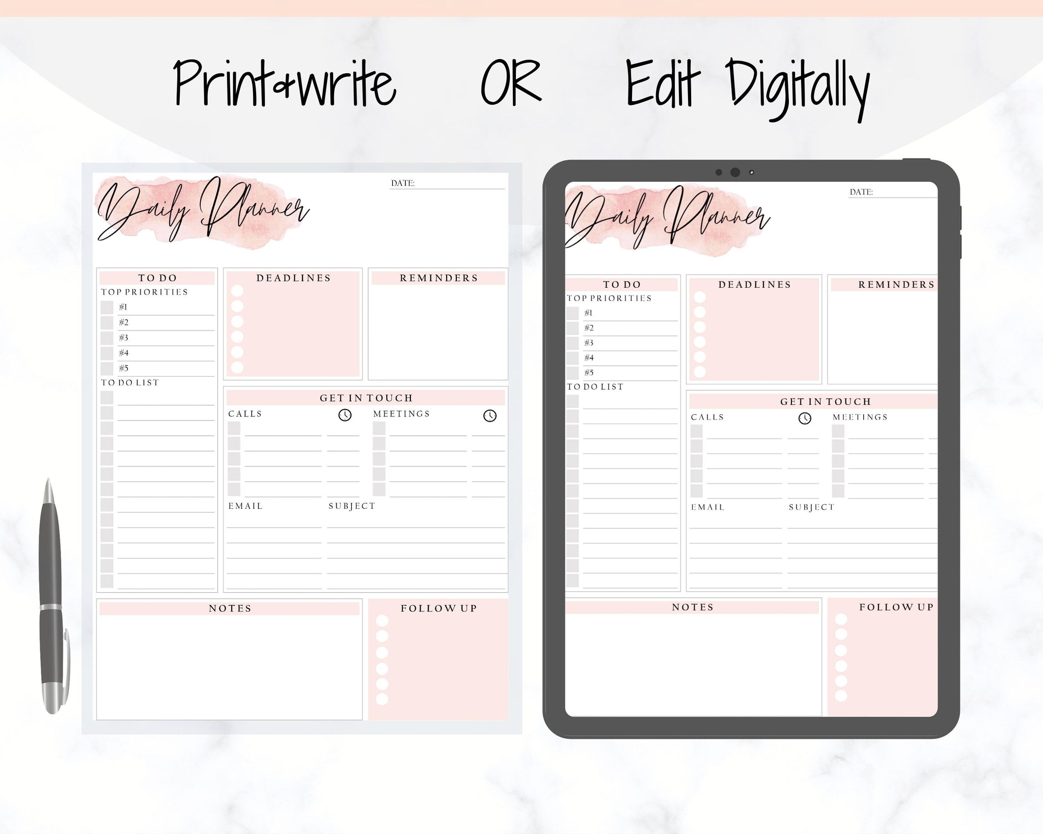 EDITABLE DAILY PLANNER | To Do List | Printable Productivity Planner