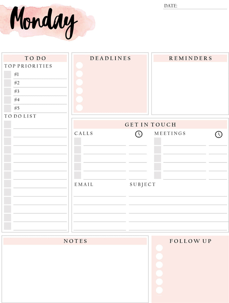To Do List | Printable Productivity Day Planner | Daily Planner
