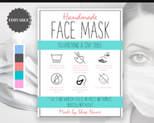 Load image into Gallery viewer, EDITABLE Face Mask LABEL Care Card, How to Handle Order Card, Face Mask Instructions, Business Labels, Face Mask Seller, Package Label Tag | Multicolor Bundle
