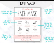 Load image into Gallery viewer, EDITABLE Face Mask LABEL Care Card, How to Handle Order Card, Face Mask Instructions, Business Labels, Face Mask Seller, Package Label Tag | Multicolor Bundle
