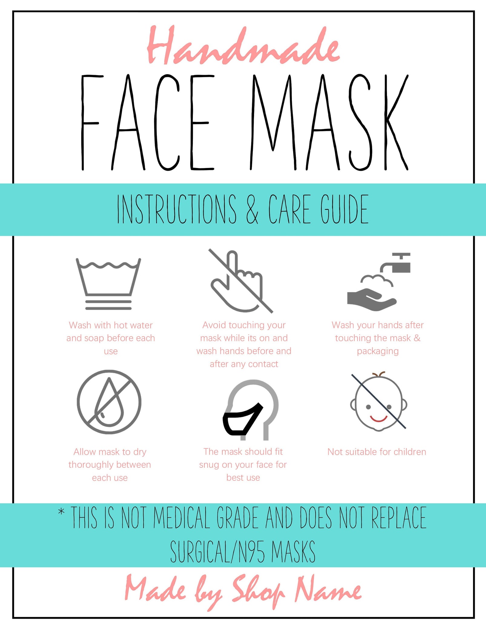 Medical Mask Label EDITABLE Face Mask Label Care Card Instructions | Multicolor Bundle