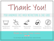Load image into Gallery viewer, EDITABLE Face Mask Label Care Card, THANK YOU for Your Order Card, Face Mask Instructions, Business Labels, Mask Seller, Package Label Tag | Aqua &amp; Pink
