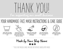 Load image into Gallery viewer, EDITABLE Face Mask Label Care Card, THANK YOU for Your Order Card, Face Mask Instructions, Business Labels, Mask Seller, Package Label Tag | Mono Style 2
