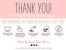 Load image into Gallery viewer, EDITABLE Face Mask Label Care Card, THANK YOU for Your Order Card, Face Mask Instructions, Business Labels, Mask Seller, Package Label Tag | Multicolor Bundle
