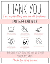 Load image into Gallery viewer, EDITABLE Face Mask Label Care Card, THANK YOU for Your Order Card, Face Mask Instructions, Business Labels, Mask Seller, Package Label Tag | Multicolor Bundle
