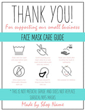 Load image into Gallery viewer, EDITABLE Face Mask Label Care Card, THANK YOU for Your Order Card, Face Mask Instructions, Business Labels, Mask Seller, Package Label Tag | Multicolor Bundle
