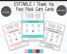 Load image into Gallery viewer, EDITABLE Face Mask Label Care Card, THANK YOU for Your Order Card, Face Mask Instructions, Business Labels, Mask Seller, Package Label Tag | Multicolor Bundle
