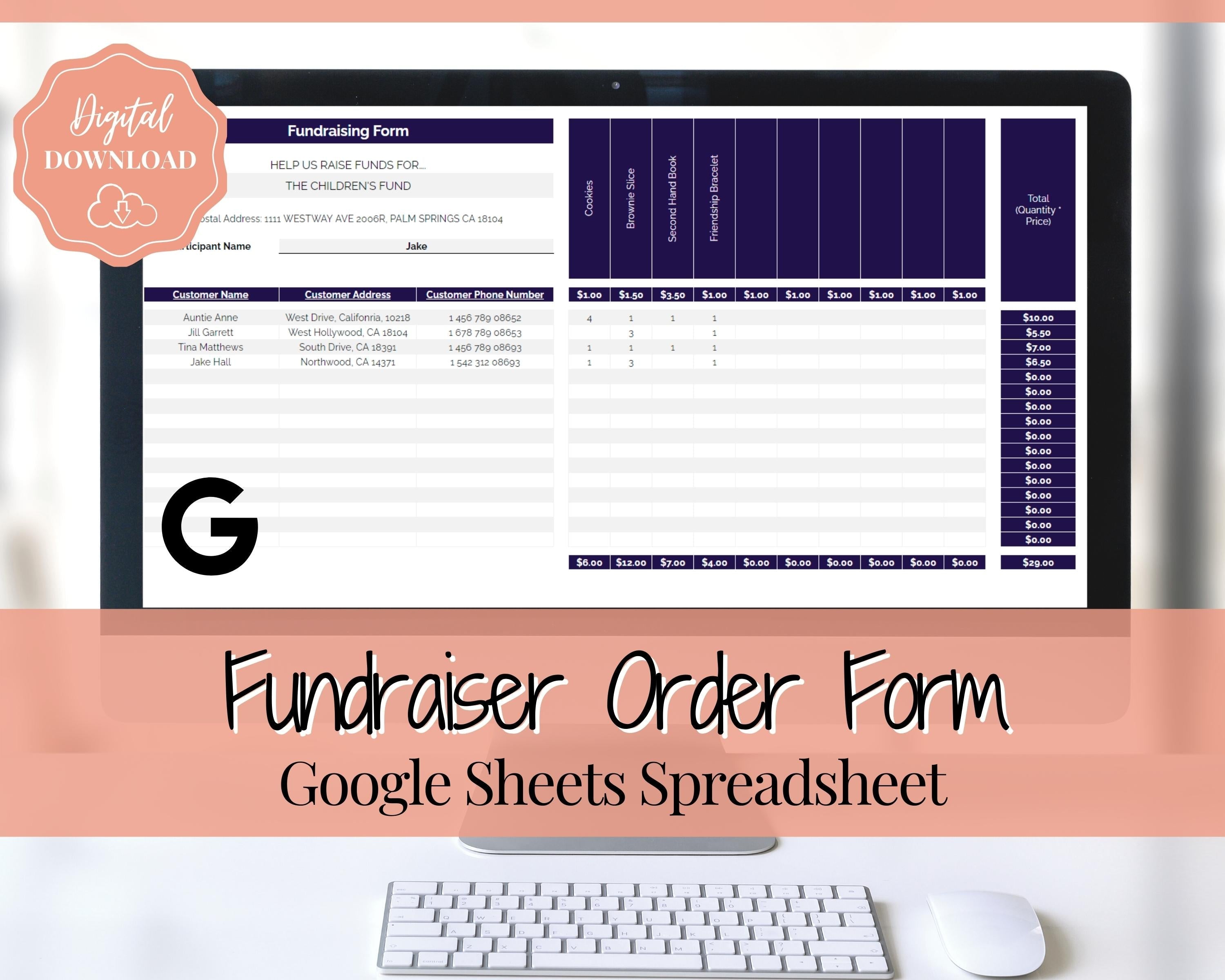 Google Sheets Fundraiser Order Form Charity Donation Tracker