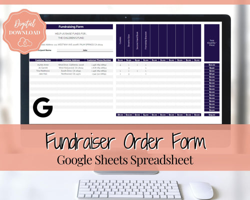 EDITABLE Fundraiser Order Form, Automated Charitable Donation & Fundraising Tracker, Spreadsheet, Silent Auction Bidding Sheet Template