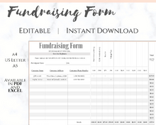 Load image into Gallery viewer, EDITABLE Fundraising Form | Fundraiser | Charitable Donation Tracker | Customer Order Schedule | Silent Auction Bidding Sheet | Raise Money
