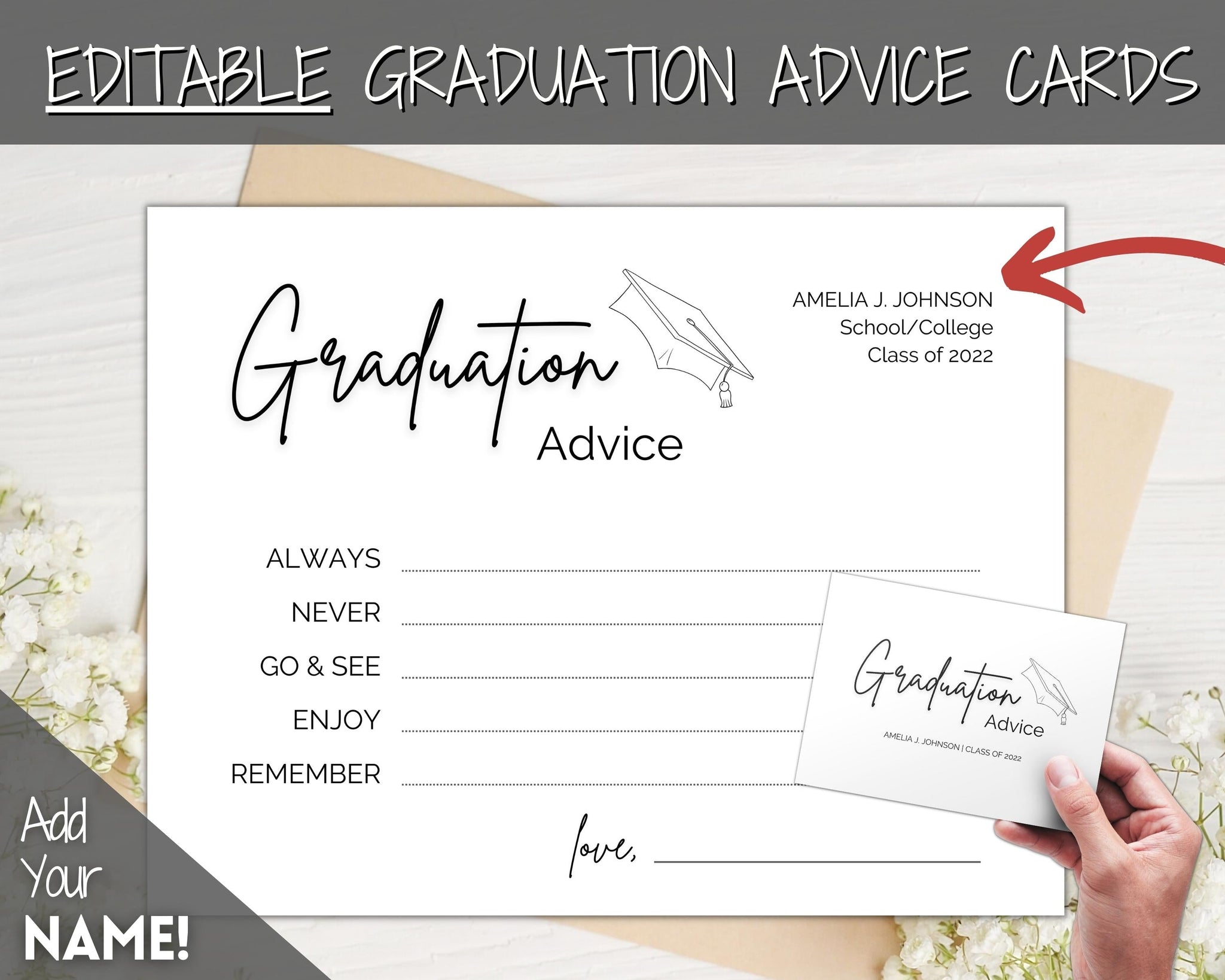 EDITABLE Graduation Advice & Wishes Card